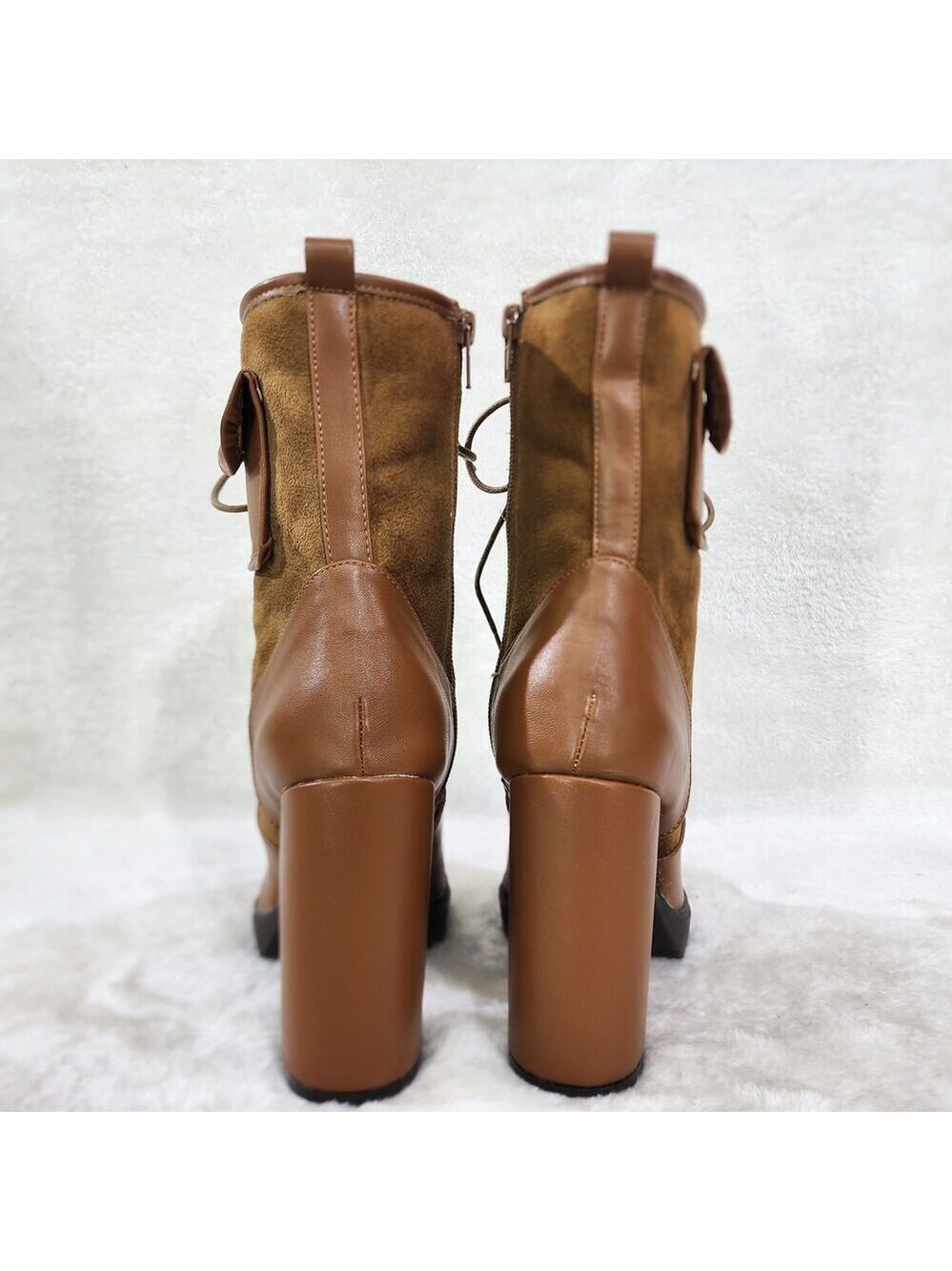 NIB Park Ave Brown / Tan Faux Suede Chunky Platform High Heel Ankle Boots - Picture 4 of 12